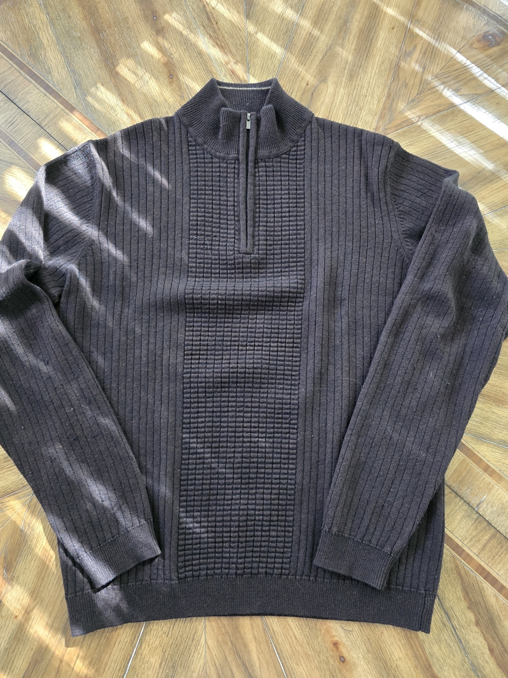 Clairborne Men's 3/4-Zip Ribbed Wool-Blend Sweater - Dark Brown, Size M